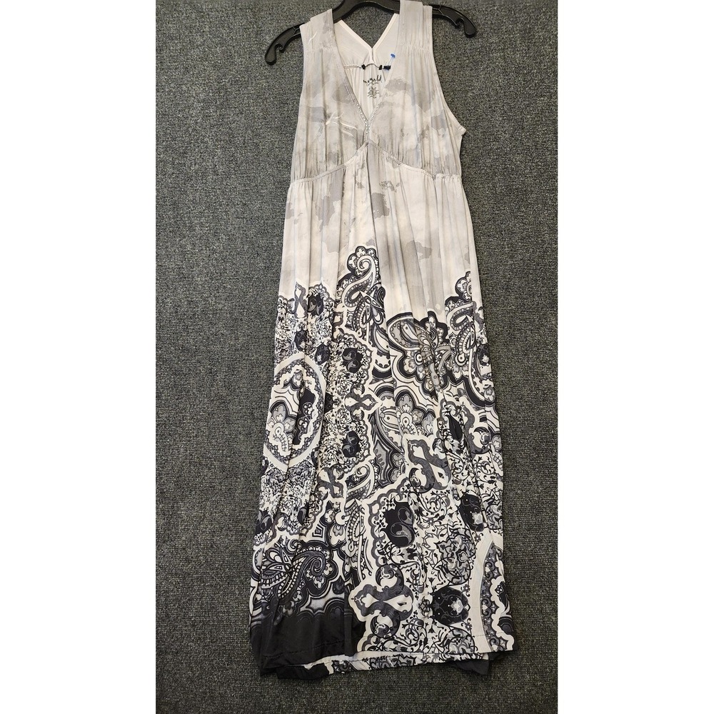 One World Maxi‎ Dress Womens S Gray Paisley Sleeveless Empire Waist Boho Jersey